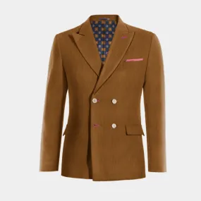 Veste croisée marron en velours côtelé revers en pointe